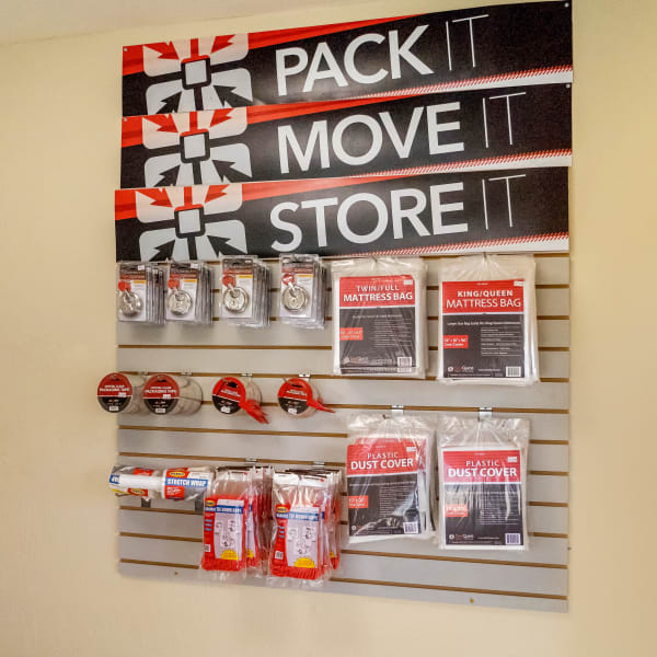 Packing supplies available in the leasing office at StorQuest Self Storage in Acampo, California