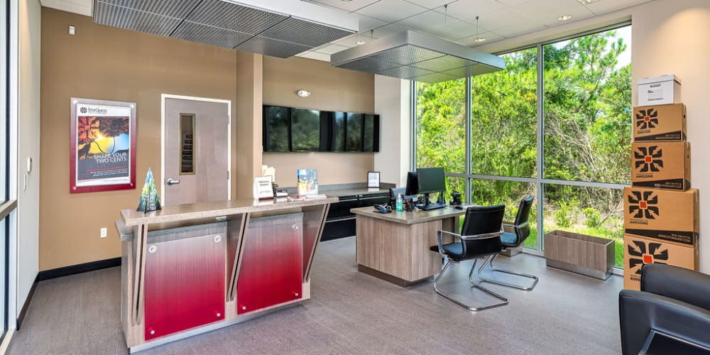 Interior of the leasing office at StorQuest Express Self Service Storage in Palm Coast, Florida