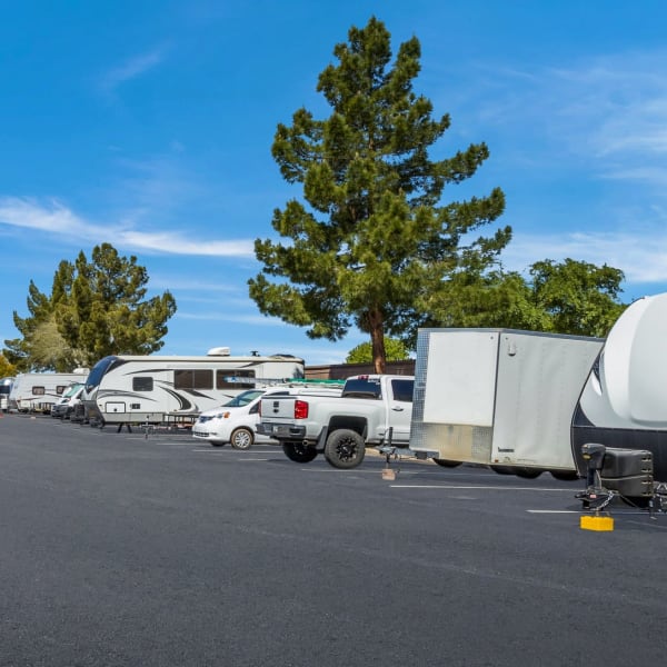 Outdoor vehicle storage at StorQuest RV & Boat Storage in San Tan Valley, Arizona