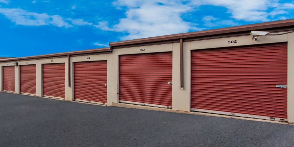 Outdoor drive-up storage units at StorQuest Self Storage in Centennial, Colorado