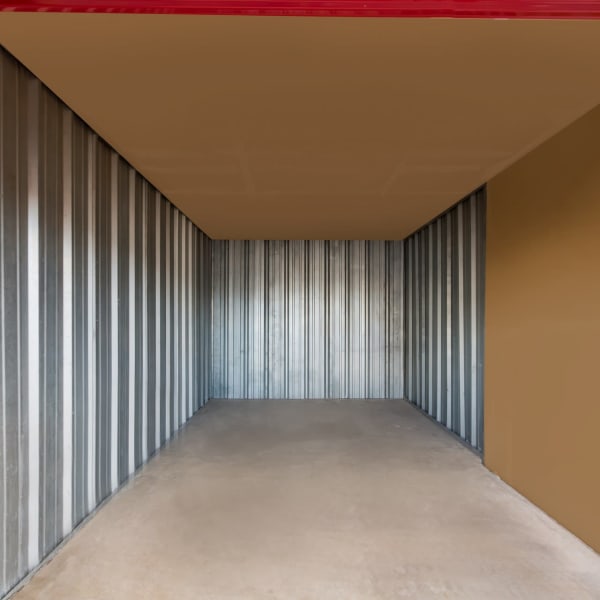 Inside a large self storage unit at StorQuest Self Storage in Centennial, Colorado