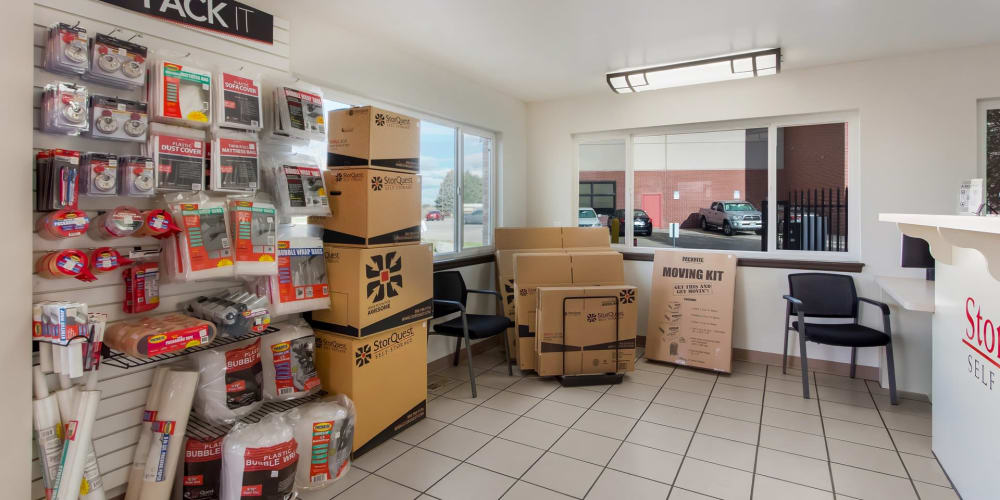 Packing supplies available in the leasing office at StorQuest Self Storage in Centennial, Colorado