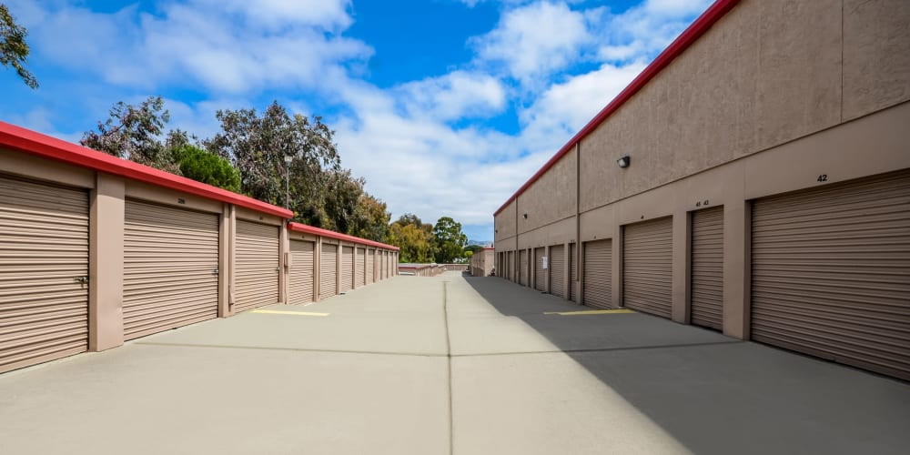 Outdoor drive-up storage units at StorQuest Self Storage in Vallejo, California