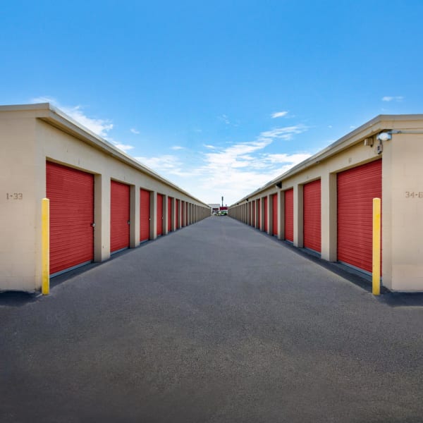 Drive-up outdoor storage units at StorQuest Self Storage in El Paso, Texas