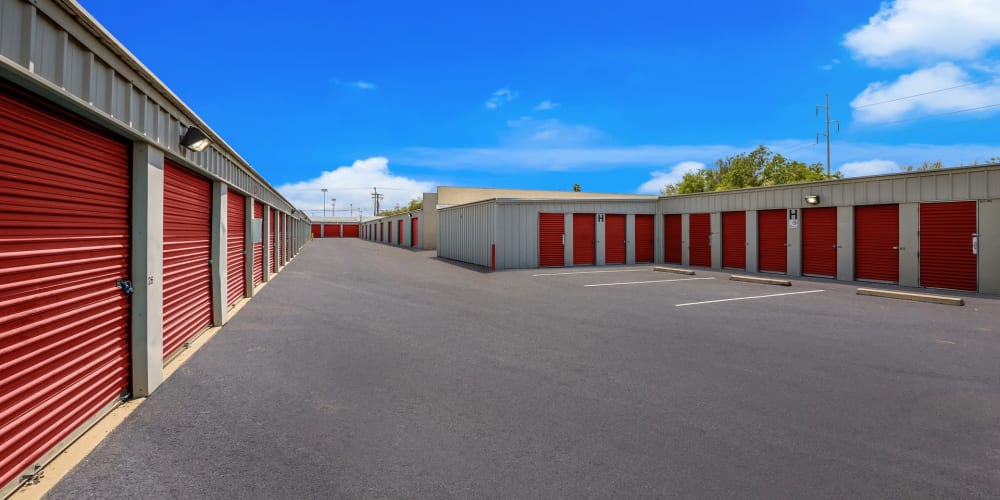 Outdoor drive-up storage units at StorQuest Self Storage in Tucson, Arizona