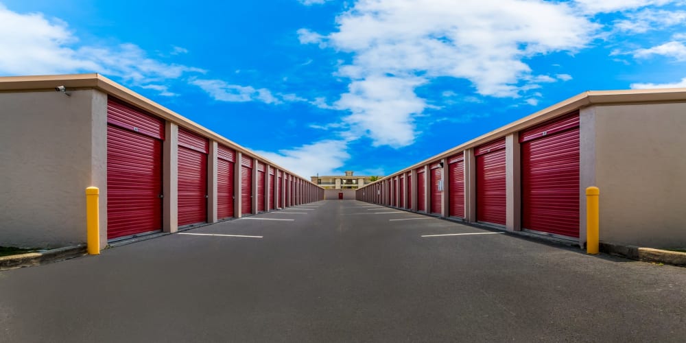 Outdoor storage units with drive-up access at StorQuest Self Storage in Bradenton, Florida