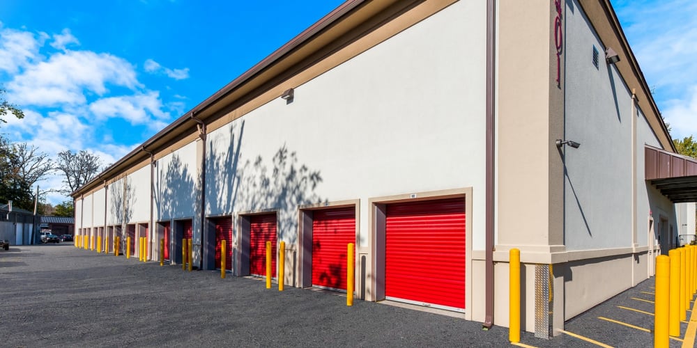 Large outdoor drive-up storage units at StorQuest Self Storage in Thornwood, New York