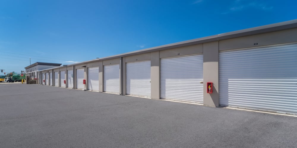 Outdoor drive-up storage units at StorQuest Self Storage in Venice, Florida