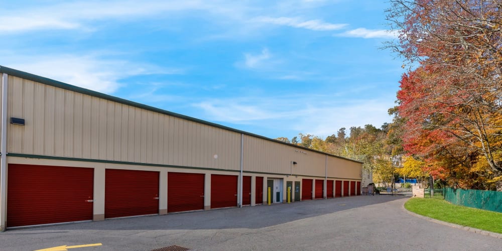 Outdoor drive-up storage units at StorQuest Express Self Service Storage in Briarcliff Manor, New York