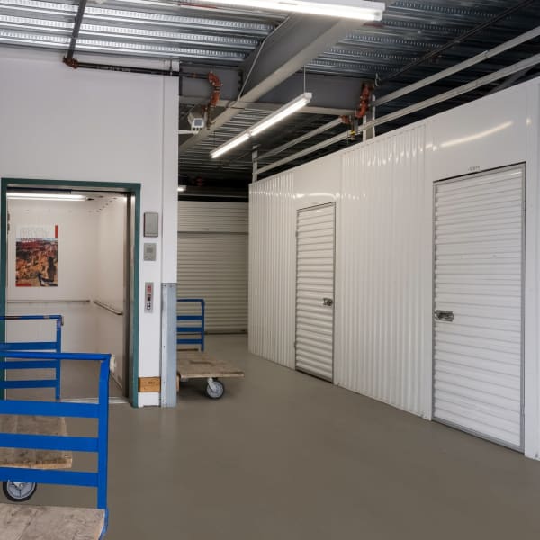 Elevator and indoor storage units at StorQuest Self Storage in Renton, Washington