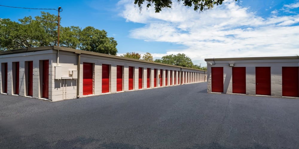 Outdoor self storage units with drive-up access at StorQuest Self Storage in Clearwater, Florida