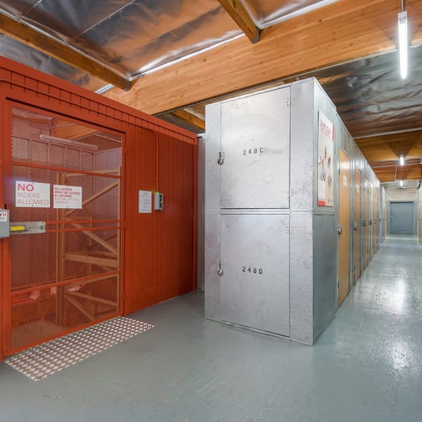 Storage lockers near the elevator at StorQuest Self Storage in Westlake Village, California