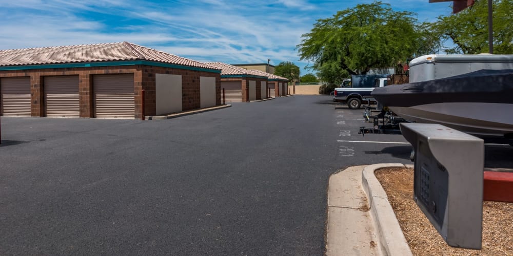 Drive-up units, parking, and electronic gate access at StorQuest Self Storage in Tempe, Arizona