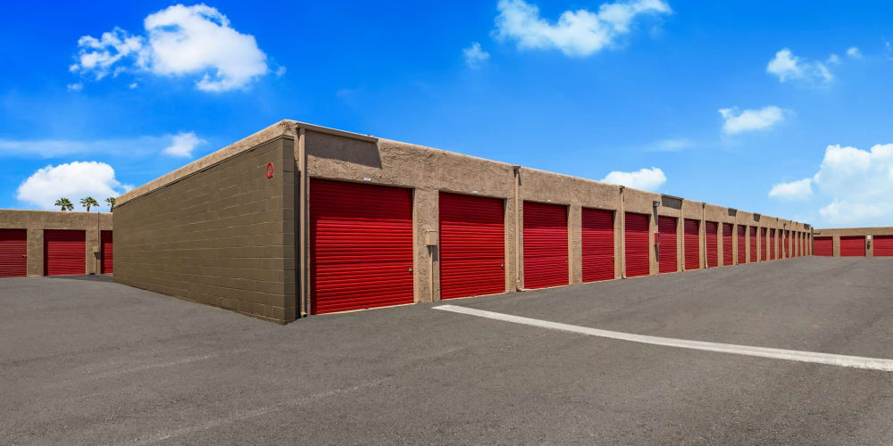 Outdoor storage units with drive-up access at StorQuest Self Storage in Palm Springs, California