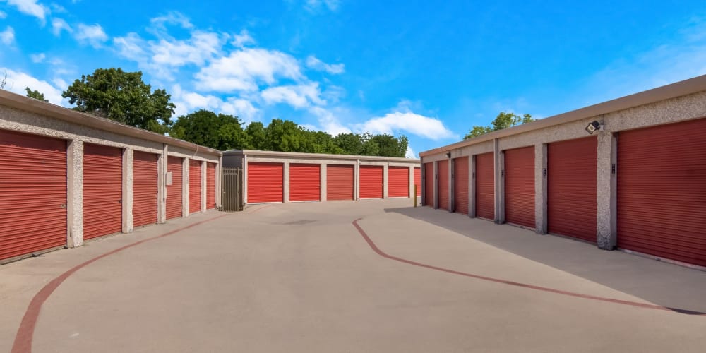 Outdoor units with colored doors at StorQuest Self Storage in Dallas, Texas