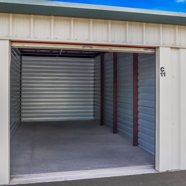 A large open storage unit at StorQuest Self Storage in Tucson, Arizona