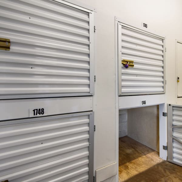 Locker storage units of varying sizes at StorQuest Self Storage in Los Angeles, California