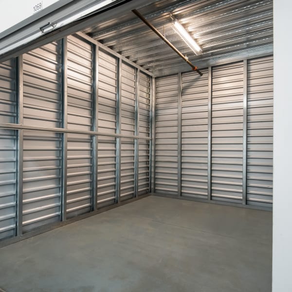 Inside a climate-controlled storage unit at StorQuest Self Storage in Los Angeles, California