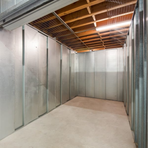 Inside a large climate-controlled storage unit at StorQuest Self Storage in Westlake Village, California