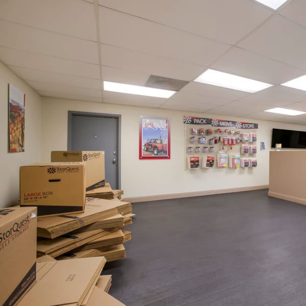 Packing supplies available in the leasing office at StorQuest Self Storage in Riverside, California